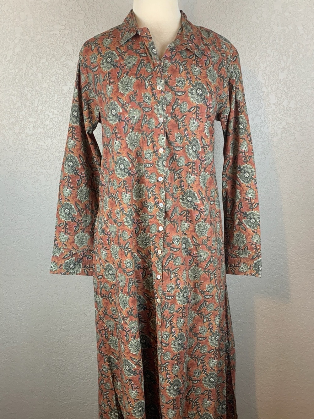 NATURAL LIFE Rust Floral Maxi Long Button-Front Shirt Dress